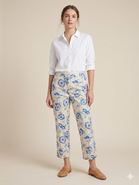 Rafaella Pants - Rafaella Floral Cropped Ankle Pants Blue Tan Size 8